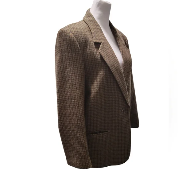 Braebrook Womens Size 8P 100% Wool Brown & Tan Classic Plaid Blazer - Picture 4 of 8
